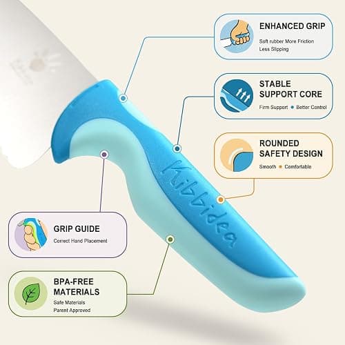 Kibbidea Safe Knife for Kids, Toddler Cutting Knife Set for Real Cooking | 4PCS, Round Tip, Stainless Steel Blade, Kids Friendly Knives, Finger Guard, BPA-free, Chef Kitchen Knife for Beginners thumbnail 4