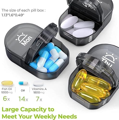 AUVON Canvas Bag Pill Boxes 7 Day 2 Times a Day, Large AM/PM Pill Box Organiser with Portable Zipper Cloth Bag for Holding Supplements, Vitamins and Fish Oils (Black) thumbnail 4