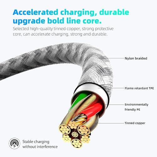 iPhone Charger Fast Charging Lightning Cable Phone Charger (Grey White) | MFi Certified Lightning Cable, 3 Pack 10FT, Fast Charging and Data Sync, for iPhone 14 13 12 11 Pro Max XR X 8 7 6 thumbnail 5