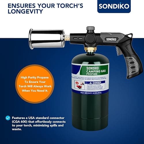 Sondiko Propane Tank 2 Pack, High Purity 1LB Propane Cylinder Tank 16 oz, Factory Prefilled and DOT Compliant, Premium Propane to Broil Sous Vide for Welding Brazing Soldering thumbnail 4