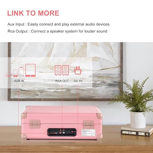 Portable Record Player with Bluetooth Connectivity USB Playback and Recording 3 Speed Turntable Vintage Suitcase Design Built in Speakers Rechargeable Battery for Vinyl Lovers thumbnail 5