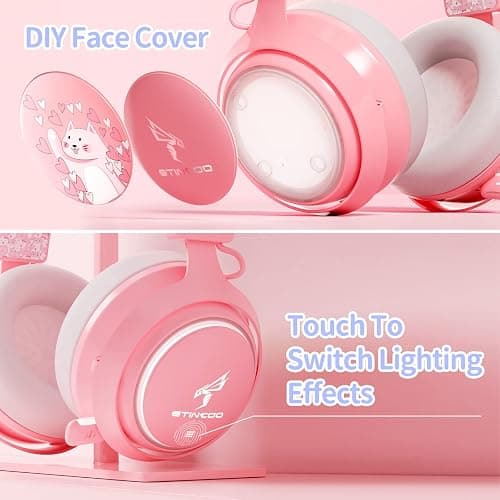 EASARS Pink Gaming Headset GS510, Wired, Over Ear, Cat Ear Design with RGB Lighting, 7.1 Surround Sound, Retractable Mic, Compatible with PC, PS4, PS5 thumbnail 3