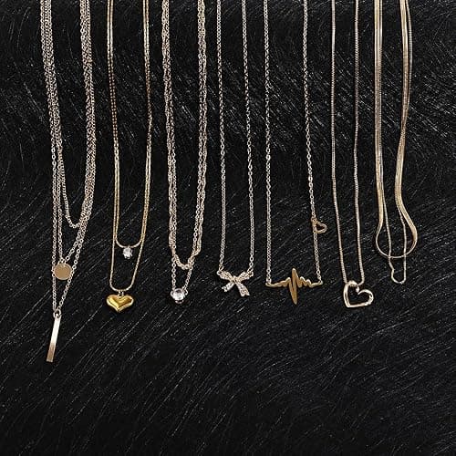 Myofeng 16Pcs Gold Necklaces Set for Women 14k Gold Plated Dainty Trendy Pendant Chain Choker Pack Multilayer Necklace Set for Women Adjustable Jewelry Gift - golden thumbnail 6