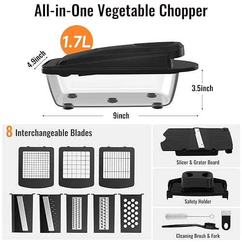 8 Blade All-in-1 Vegetable Chopper Mandoline Slicer with Container, Food Chopper, Onion Chopper, Veggie Cutter for Salad, Kitchen Gadgets Accessories Essentials, Black thumbnail 3