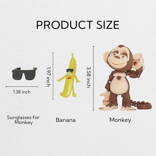 Xonery 3D Printed Monkey Kids Toy Articulated Animal Figurine Executive Desk Toys, Festive Holiday Desk Decor,Mini Play Ornament,Easter Basket Stuffers Gifts(Banana Brown) thumbnail 3
