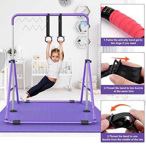 RINREA Gymnastic Bars for Kids with Adjustable Height, Folding Gymnastic Training Kip Bar, Expandable Horizontal Bar for Home thumbnail 5