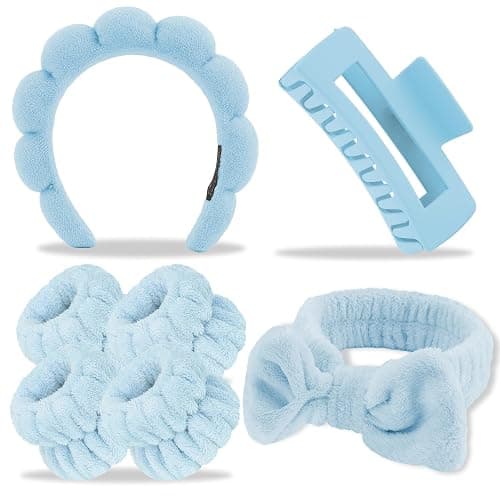 Canitor Spa Headband Wrist Bands Hair Clips Set Skincare Makeup Self Skin Care for Women Washing Face College Grandkids Clean Girl Gifts Cute Trendy Stuff Aesthetic Things Blue Stocking Stuffers - Image 1