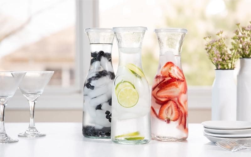 Kook Glass Carafe, Mimosa Bar Supplies, Carafe Pitchers with Lid, Glass Water Pitcher, Drink Dispensers for Parties, Tea, Wine, and Juice, Plastic Lids, Dishwasher Safe, 35 oz (set of 4) thumbnail 5