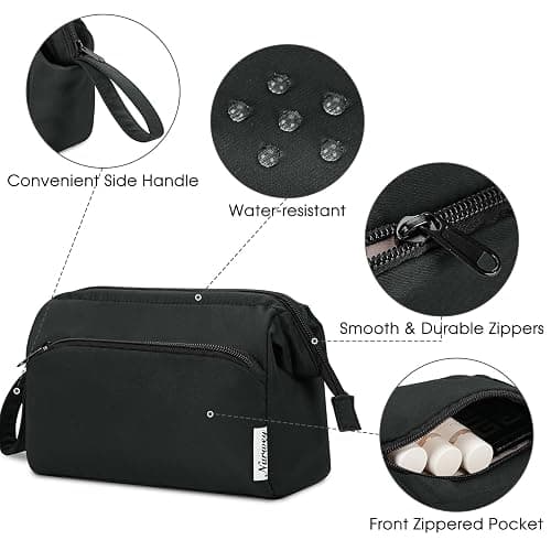 Narwey Makeup Bag Women Wide-open Make up Bag Travel Cosmetic Bag Organizer Toiletry Bag for Cosmetics Toiletries Accessories (Black) thumbnail 6