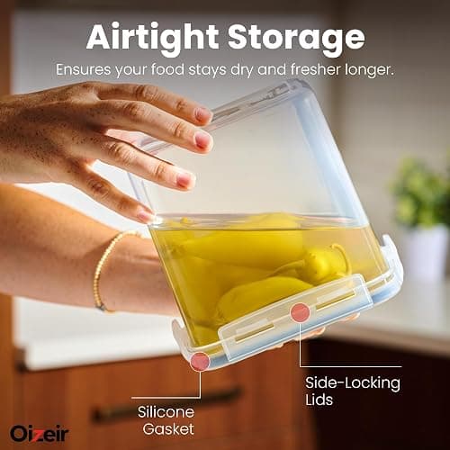 Airtight Food Storage Containers Set - Air Tight Pantry Storage Containers with Lids - Pasta Flour Sugar Cereal Containers - Storage Containers for Food - Kitchen Storage Container (Clear-24 Pack) thumbnail 5