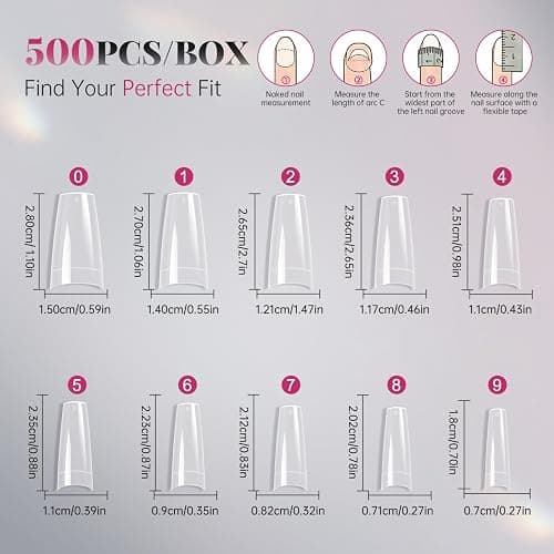 Krofaue 500PCS Clear French Half Cover Nail Tips, Flexible Gel Acrylic | flexible, 10 sizes with box, easy to trim and file, crystal-clear, for salons and home DIY, natural finish thumbnail 7