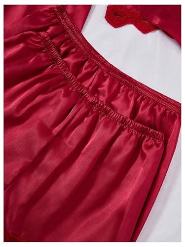 SweatyRocks Women's Silk Pajamas Set 4pcs with Robe Lace Trim Shorts Lounge Sets Pants Sleepwear thumbnail 5