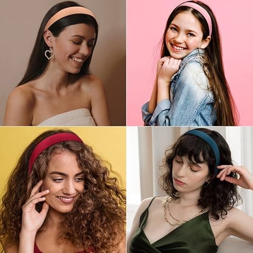 Wecoe Headbands for Women Girls, 10 Pcs 1 Inch Wide Satin Headbands No Slip Fashion Thin Solid Hair Bands for Daily Wear, Party, Cosplay, Diy Costume Hair Accessories, Diademas Para Mujer De Moda thumbnail 4