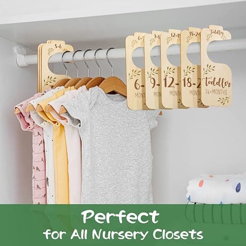 Baby Closet Dividers for Clothes Organizer - Set of 8 Beautiful Wooden Double-Sided Baby Clothes Size Hanger Organizer from Newborn to 24 Months for Boho Nursery Decor thumbnail 4