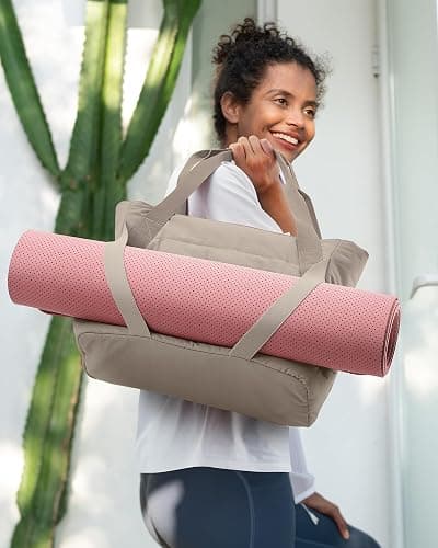 BAGSMART Tote Bag for Women with Zipper and Yoga Mat Straps for Travel Sport Work Quilted Tote - Camel thumbnail 2