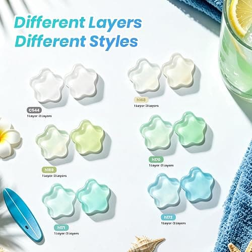 Beetles Jelly Gel Nail Polish Set, Seasalt Holiday 6 Colors 9ML Sheer Gel | Milky White MInt Green Blue Gel Nail Polish Kit Soak Off UV Salon DIY at Home Manicure Gift for Women thumbnail 2