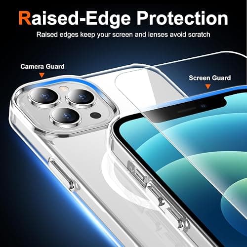 Temdan for iPhone 12& iPhone 12 Pro Case Clear with Screen Protector, Compatible with Magsafe, Anti-Yellowing, Military-Grade Protection, Shockproof Slim Magnetic Phone Case Cover, Transparent thumbnail 5