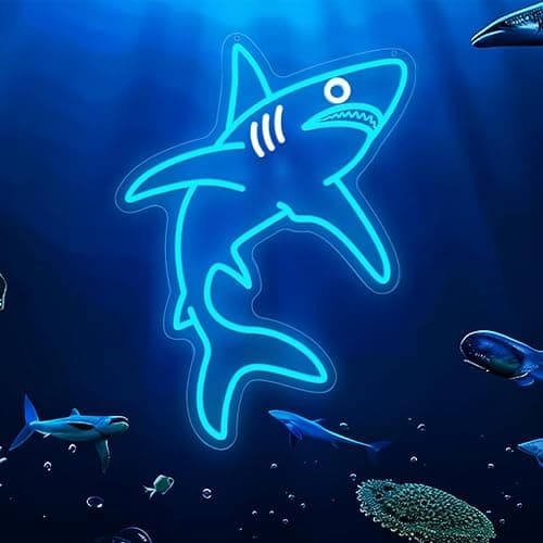 ACOPAEY Shark Neon Sign, Dimmable Ocean LED Neon Lights for Wall Decor, Animal Room Decor for Bedroom, Boys Room, Gaming Room, Man Cave, Gifts for Shark Lovers Gamers, USB Powered, 12.0 x 16.6 Inches - Image 1