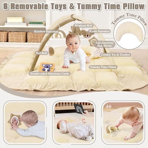 5-in-1 Plush Baby Play Gym, Baby Play Mats, Convertible Baby Gym with Pillow, Tummy time mat, 6 Sensory Toys, Baby Activity Center from Newborn to Toddler, Pet Bed, Cat & Dog Bed, Ball Pit, Cream thumbnail 3