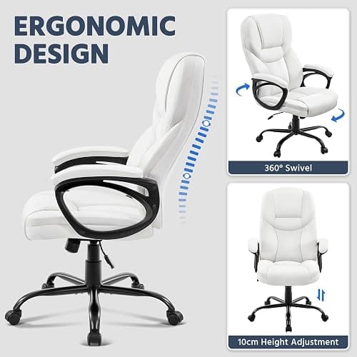 Yaheetech PU Leather High Back Office Chair Executive Ergonomic Desk Chair Swivel Computer Chair with Armrests, Adjustable Height, Home Office, White thumbnail 5