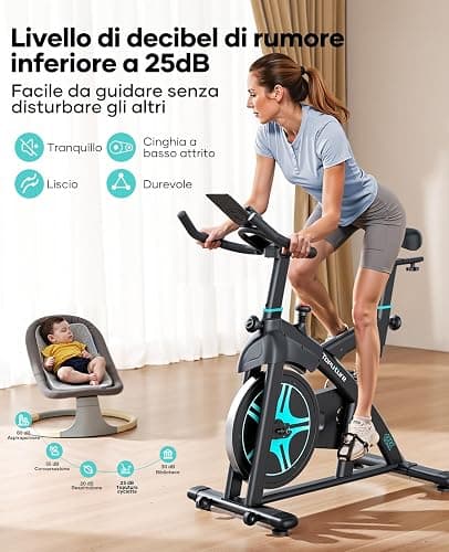 2025 Toputure Cyclette da Casa con App, Cyclette per Casa con Resistenza Magnetica 0-100%, Volano da 15kg, Sistema di Ammortizzazione, Schermo LCD, Supporto fino a 160kg thumbnail 5