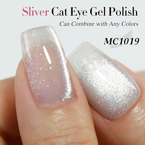Double Rhythm 0.5 OZ Cat Eye Gel Polish with Magnet 15ML Holographic Glitter Shimmer Translucent Jelly Color Magnetic Polish Salon DIY at Home (Silver-MC1019) thumbnail 2