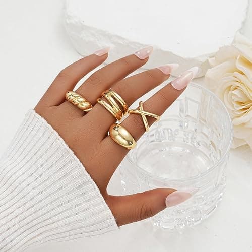 YEEZII Chunky Gold Rings for Women Non Tarnish, 18K Gold Plated Stackable Thumb Ring, Statement Women Rings Set thumbnail 6