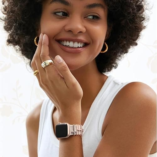 DaQin Flower Engraved Band Compatible with Apple Watch Bands for Women 40mm 38mm 41mm 42mm, Soft Silicone Strap With Dressy Decorative Apple Watch Charms for iWatch Series 11 10 9 8 7 6 5 4 3 2 1 SE thumbnail 6