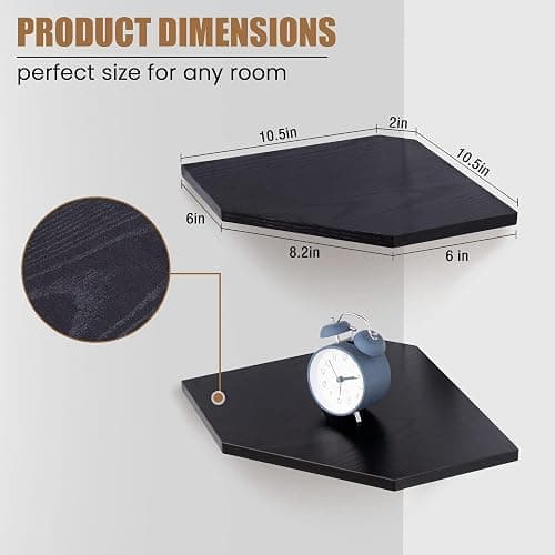 Fun Memories Corner Shelf Wall Mount, Floating Corner Shelves, Set of 2 Corner Wall Shelf Organizer, Rustic Wood Wall Storage Display Shelves for Living Room Bedroom Bathroom Kitchen, Classic Black thumbnail 2