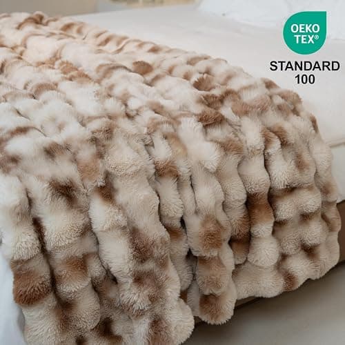 Luxury Double-Sided 3D Bubble Faux Fur Throw Blanket, Ultra Plush & Fluffy, Camel Cozy Blanket for Couch, Sofa, Bed - Soft Gift for Women, Birthday, Christmas, Housewarming, 50"x60" thumbnail 5