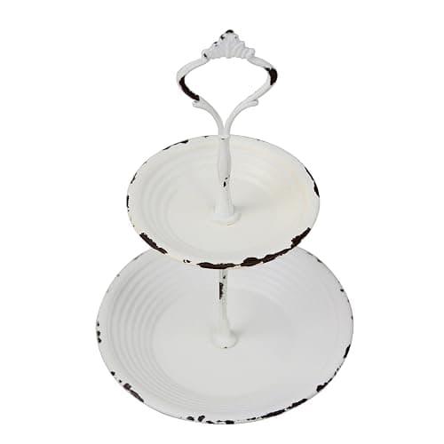Stonebriar Small 2 Tier Worn White Metal Tray, Rustic Farmhouse Decor, Tiered Jewelry Tray for Vanity or Bathroom, 9.25" thumbnail 5