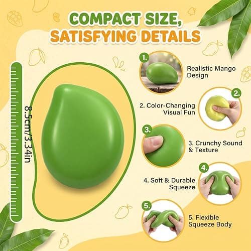 Crunchy Mango Squishy, Mango Squishy, Soft Slow Color Changing Mango Squishys, Realistic Fruit Squeeze Toy,Stress Relief, for Adults thumbnail 4