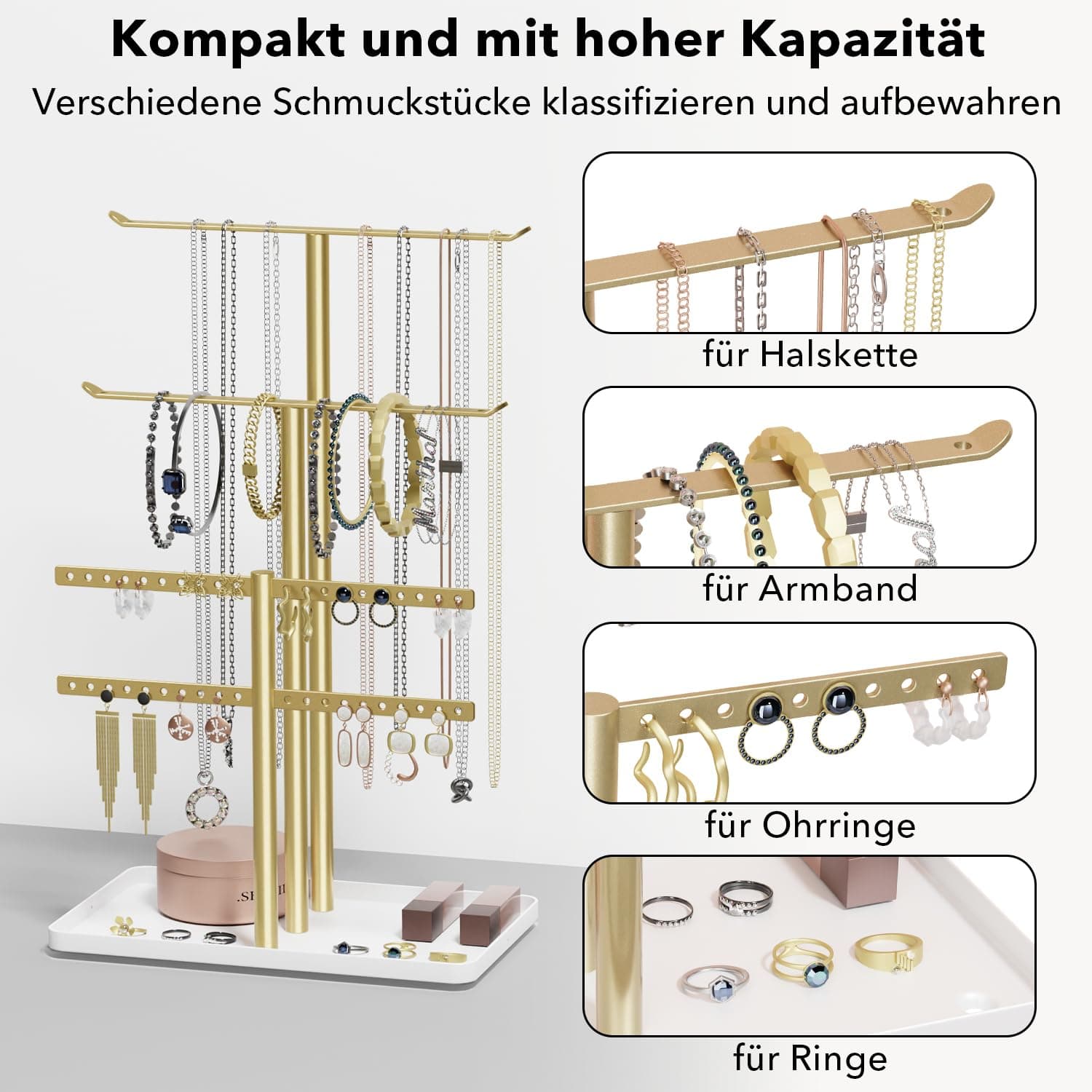Jewelry Organizers,Jewelry Stand 32cm High,4 Layers,Sturdy Jewelry Storage,Jewelry Holder,Jewelry Tray,Gold thumbnail 2