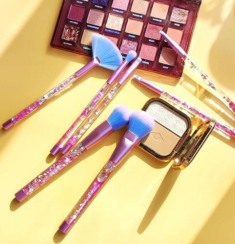 RAEEIKPHZ Unicorn Fan Makeup Brush Set,Crystal Sparkles Blue Blush Powder Fan Lip Eye Shadow Eyebrow Eye Blender Brush in Set thumbnail 5