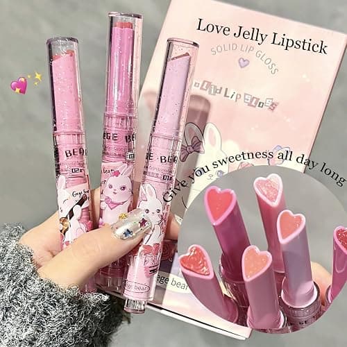 3Pcs Sweet Heart Jelly Lipstick Set, Long Lasting Moisturising Jelly Lip Gloss, Smooth Glossy Lip Balm, Love Lipstick Gift Set for Women and Girls (A) thumbnail 6