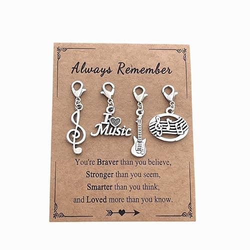 AMOBESTER Music Clip on Charms I Love Music Note Guitar Clip on Charms for Bracelet Necklace DIY Jewery Making Zipper Pull Charms - Image 1