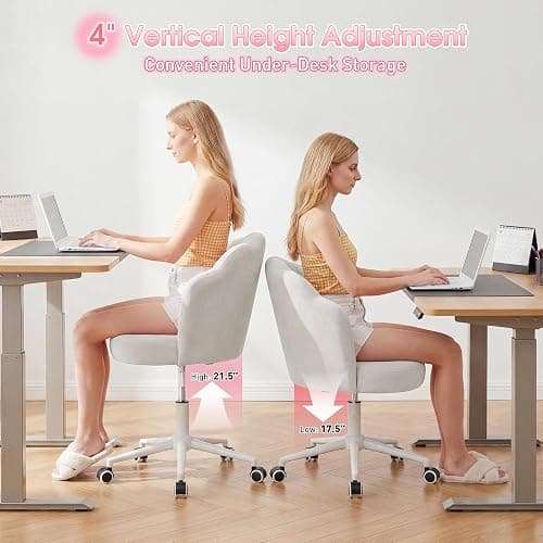 Homkdom Desk Chair with Wheels & Petal Back | Height Adjustable, 360 Swivel, Armless Design, Stylish and Comfortable for Home Office, Study Room - White thumbnail 6