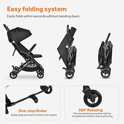 LIVINGbasics Lightweight Baby Stroller, Compact Portable Folding Stroller with Adjustable Backrest&Footrest for Travel, Black thumbnail 3