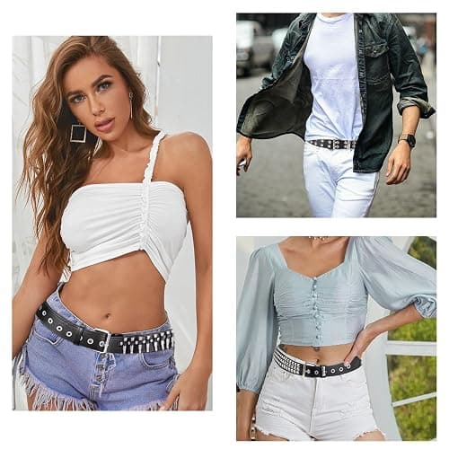 WQYILEAER 3 Pcs Studded Belt, Y2K Belt EMO Goth Belts Punk Rock with Bullet belts for Women Men thumbnail 6