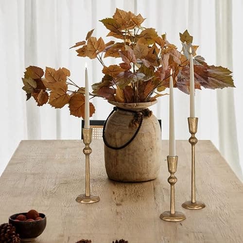 Antique Brass Iron Taper Candle Holder - Set of 3 Decorative Candle Stand, Candlestick Holder for Wedding, Dinning, Party thumbnail 5