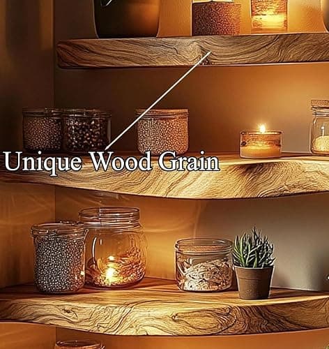 Live Edge Corner Wall Shelf, Solid Wood, Natural Grain, Floating Mount (20" W X 6" D X 1.5" (Inches)) thumbnail 2