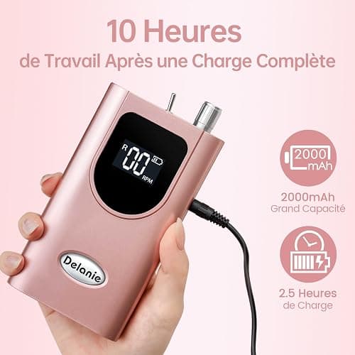 Delanie Ponceuse pour Ongles Professionnelle 35000 RPM Portable Rechargeable Avec Affichage LCD et 6 Embouts Ponçage pour Pédicure Manucure, Puissante, Silencieuse pour Salon/Maison thumbnail 3