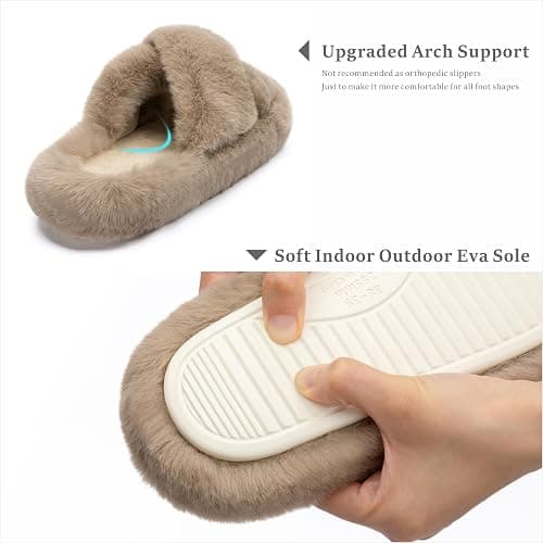 Chantomoo Women's Blue Memory Foam Faux Fur Lined Open Toe Slippers for Women - US 12 thumbnail 4