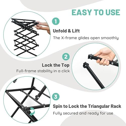 ZOES HOMEWARE 4 Tier Clothes Drying Rack Foldable | Foldable Clothing Drying Rack | Laundry Drying Rack Collapsible for Laundry Room, Dorm, Expandable Sturdy Metal Design | Black 29"L x 11.5"W x 53"H thumbnail 8