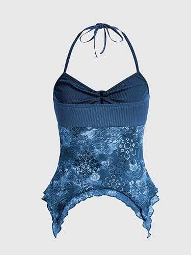 Verdusa Women's Y2k Halter Top Floral Streetwear Fairy 2000s Clothing Gothic Going Out Tops thumbnail 4