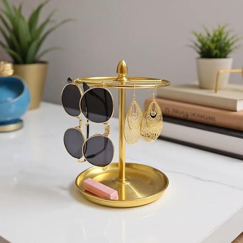 Sunglasses Organizer, Glasses Display Stand for 12 Pairs, Base Storage for Jewelry (Metal+Gold) thumbnail 2
