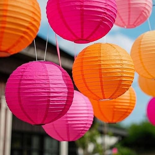 Capesaro Pink Orange Paper Lanterns Decorative 15pcs Party Hanging Decorations for Bachelorette Wedding Birthday Baby Shower Graduation Anniversary Themed Room Decor - Image 1