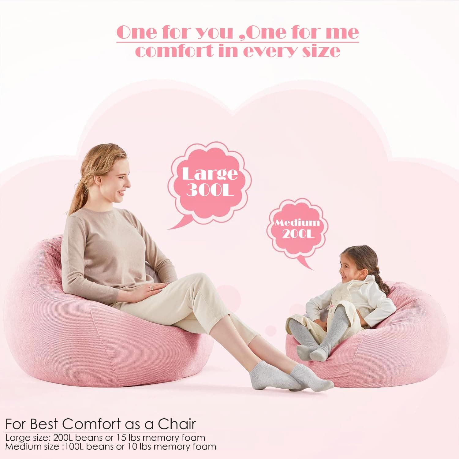 Nobildonna Bean Bag Chair Cover (No Filler) for Kids and Adults. Extra Large 300L Beanbag Stuffed Animal Storage Soft Premium Corduroy - Large(Cover Only) - Pink thumbnail 6