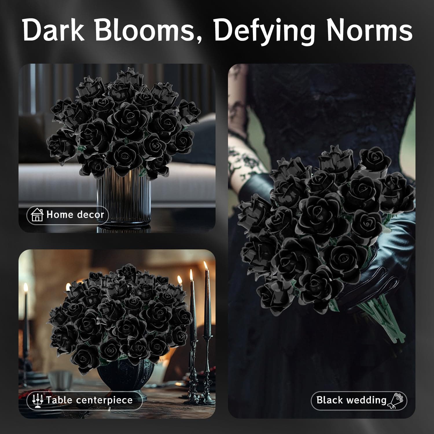 Black Roses Bouquet Building Set, Artificial Flowers Botanical Collection Building Block for Adults, Gothic Home Decor for Women, Girls, Compatible with Lego Flowers, 585 PCS thumbnail 6