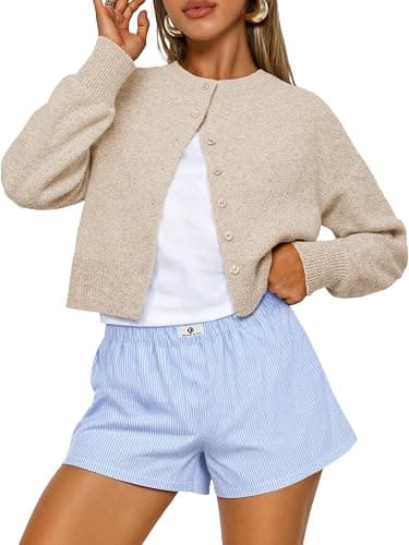Trendy Queen Cropped Cardigan Sweaters for Women Lightweight Crop Knit Y2k Fall Outfits Fashion Clothes 2025 - Image 1